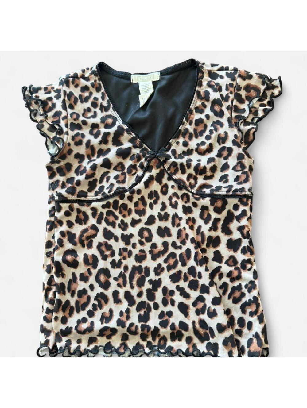 Leopard Print Full Tilt Babydoll Short Sleeve Top,‎ Size Small, 12” ptp